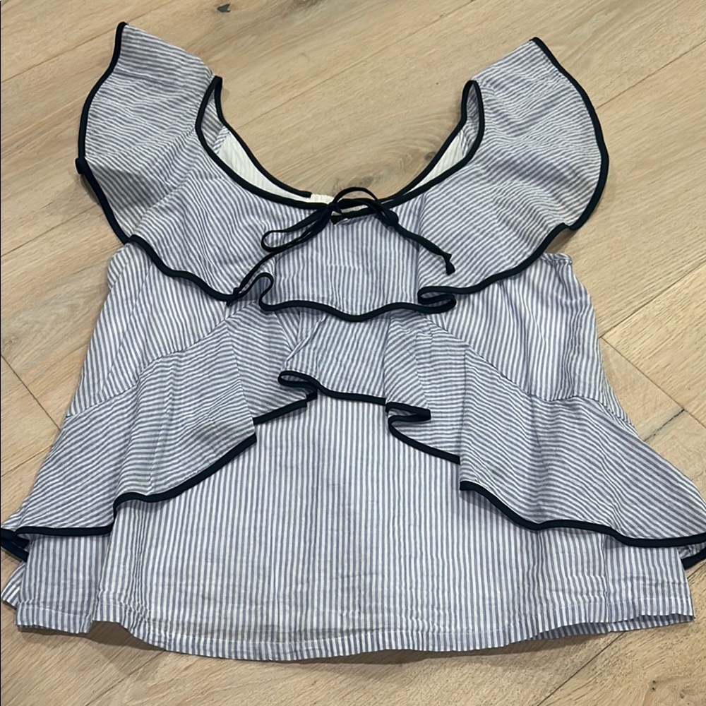 J. Crew Blue Ruffled Bib Collar Blouse